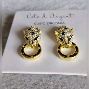 Cote d'argent Sterling Silver CZ Jaguar door knot stud Earrings